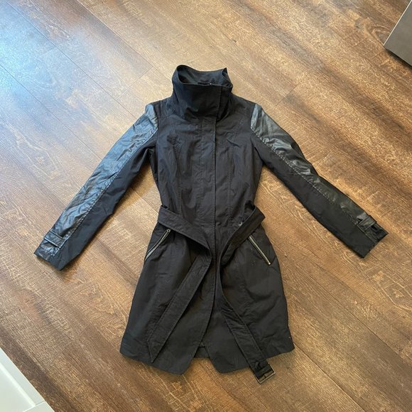 7 For All Mankind Belted Asymmetrical Trench Coat - Extra-Small - Picture 4 of 8